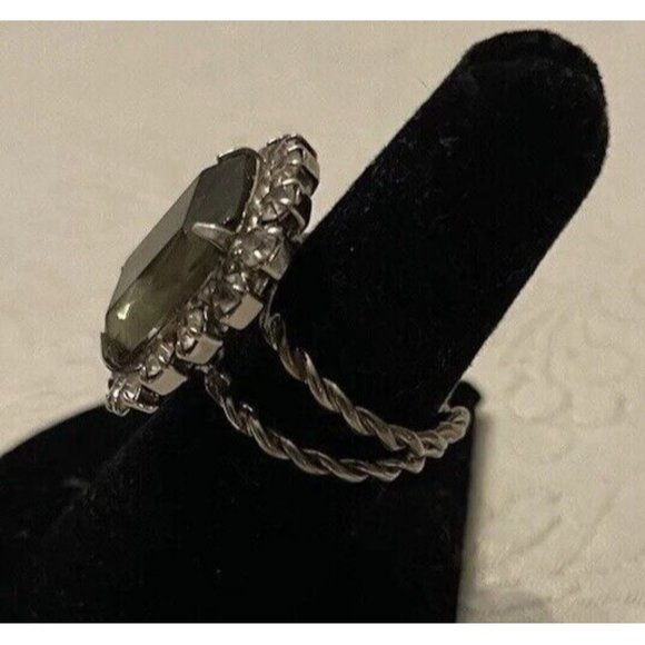 Vintage Ring Estate West Germany Smokey Gray Glass Twisted Rope Adjustable Band - Picture 2 of 3